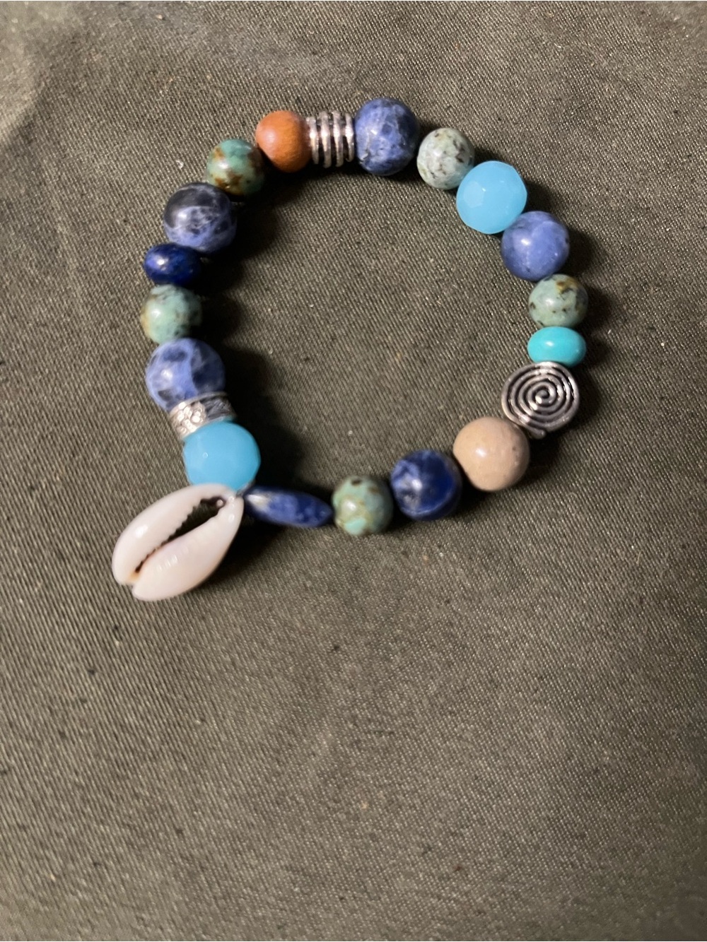Beaded Blue Turquoise Shell Charm Stretch Bracelet